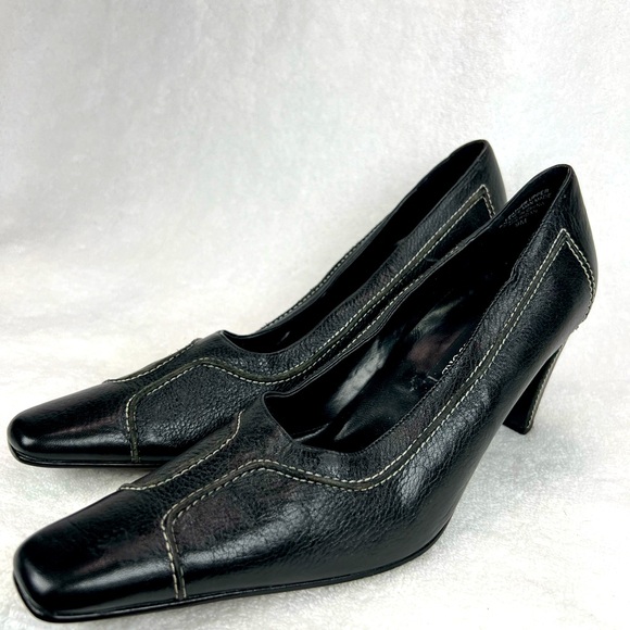 Jennifer Moore, black leather square toe heel - Picture 6 of 7